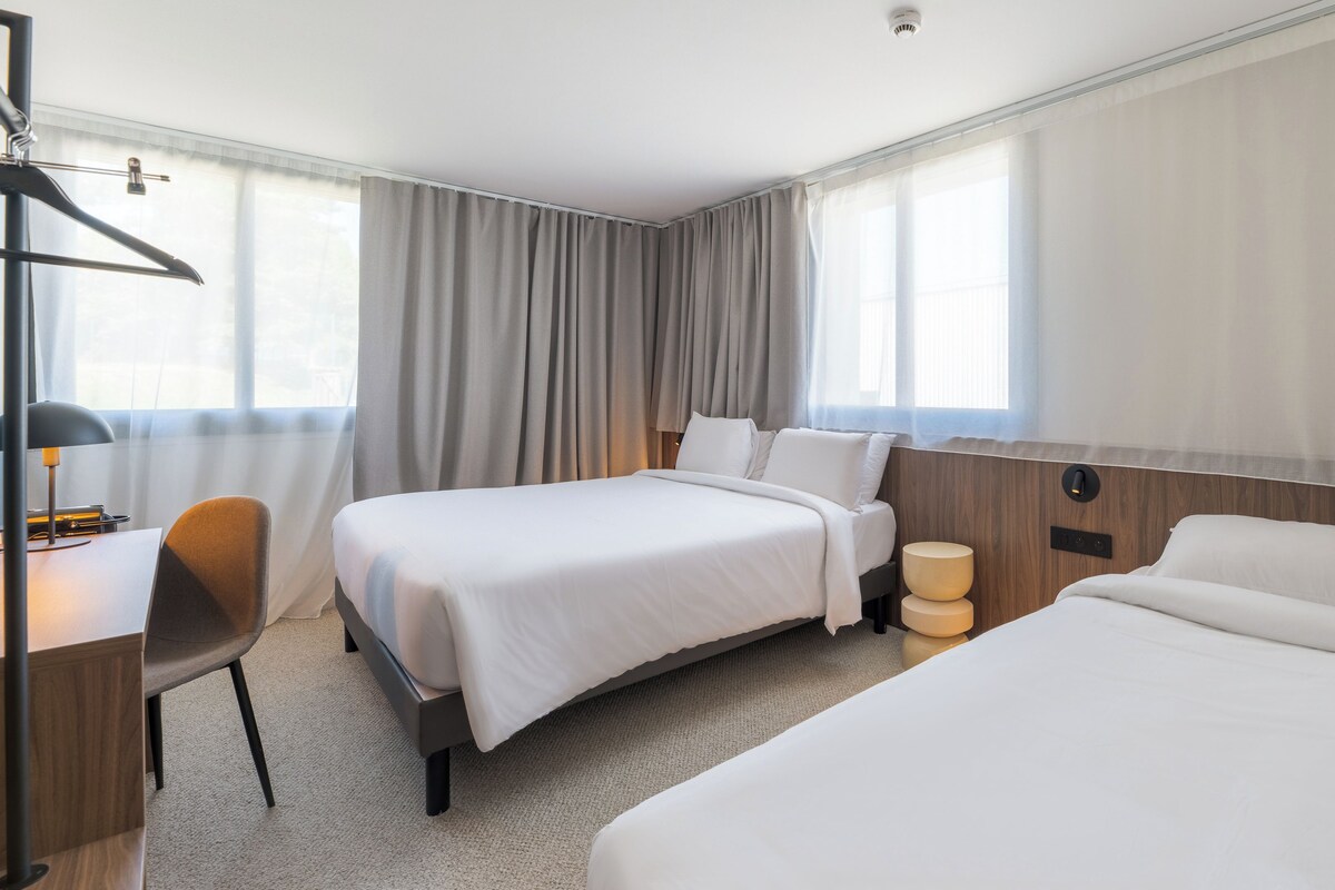 Habitación estándar, 1 cama Queen size y sofá cama | Ropa de cama de alta calidad y escritorio