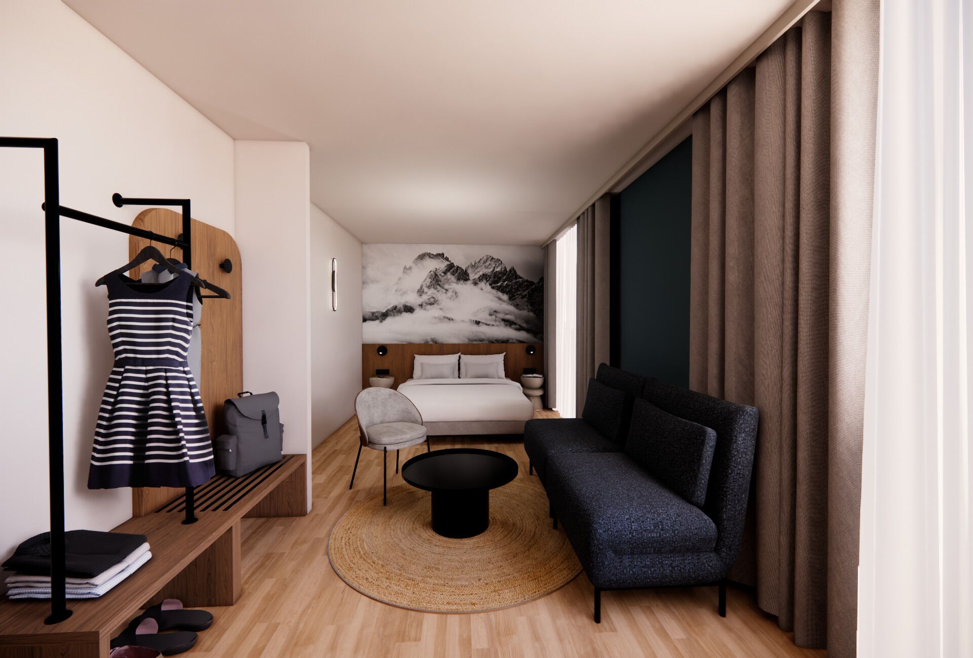 Quarto família, várias camas | Roupas de cama premium, escrivaninha, espaço de trabalho para notebook