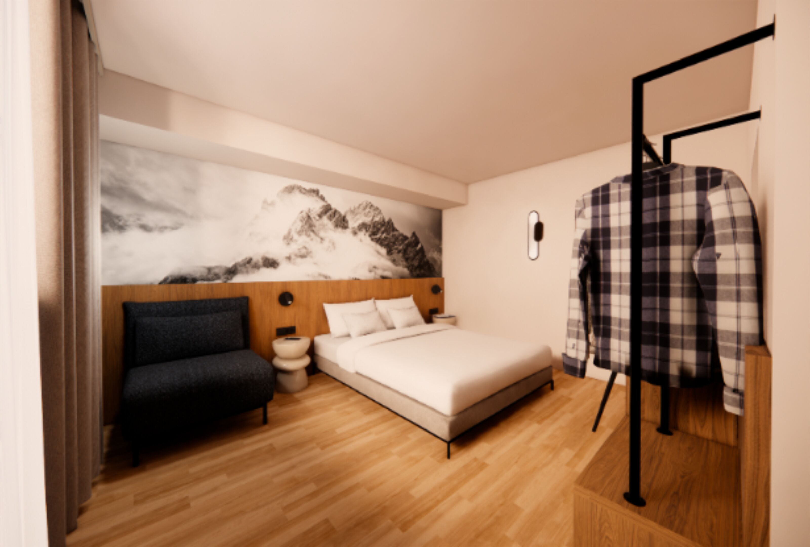 Standardrum - 1 queensize-säng med bäddsoffa | Sängtillbehör av högsta kvalitet, skrivbord och arbetsyta för laptop