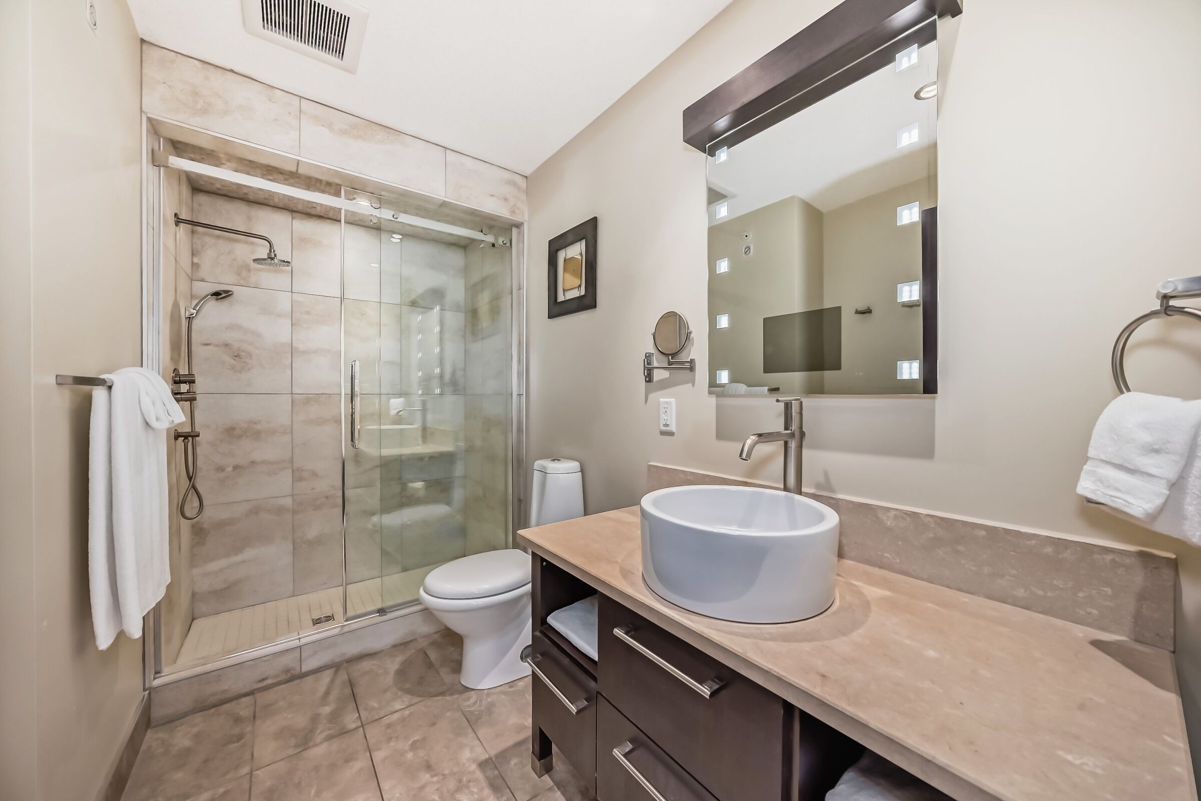 free toiletries, hair dryer, towels