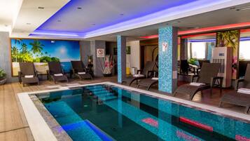 Indoor pool, seasonal outdoor pool, sun loungers