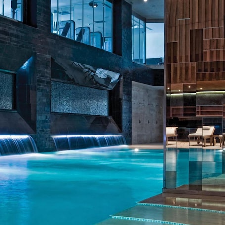 Indoor pool, outdoor pool, pool umbrellas, sun loungers