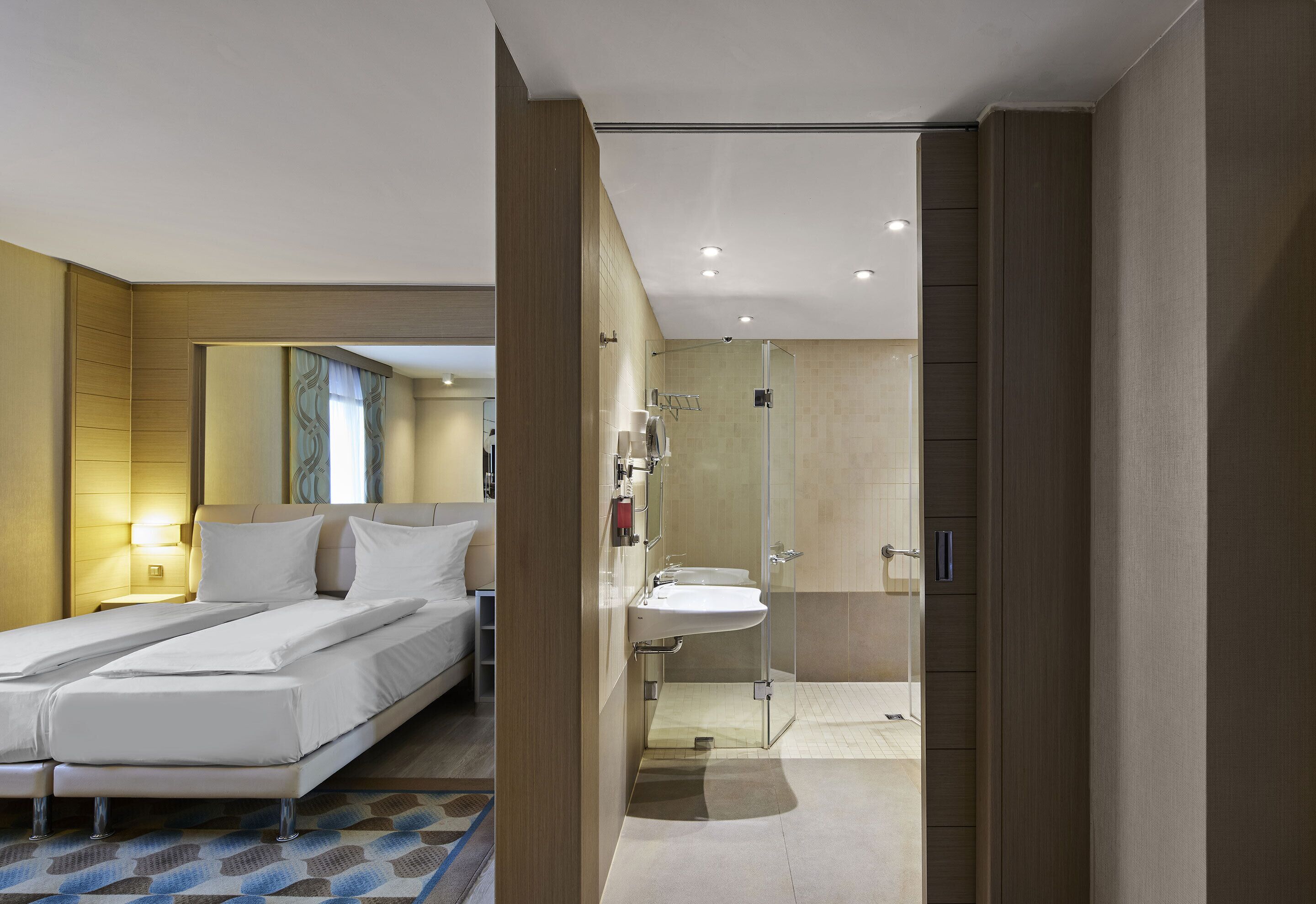 superior double or twin room | bathroom | shower, hair dryer, towels