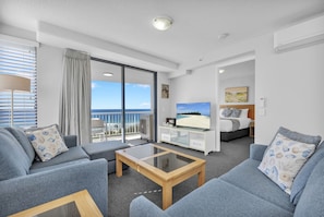 3 Bedroom Ocean View, Tower II | Living area | 42-inch flat-screen TV with cable channels, LCD TV - Catalina Resort (Maroochydore)