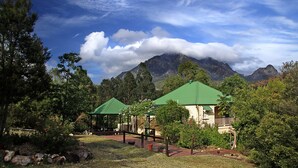 A building with a green roof, surrounded by trees and mountains in the background. - Mt Barney Lodge Country Retreat (Mount Barney)