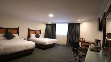 Standard Room, 2 Double Beds, Non Smoking | In-room safe, desk, blackout curtains, iron/ironing board