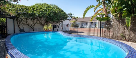 Outdoor pool, sun loungers