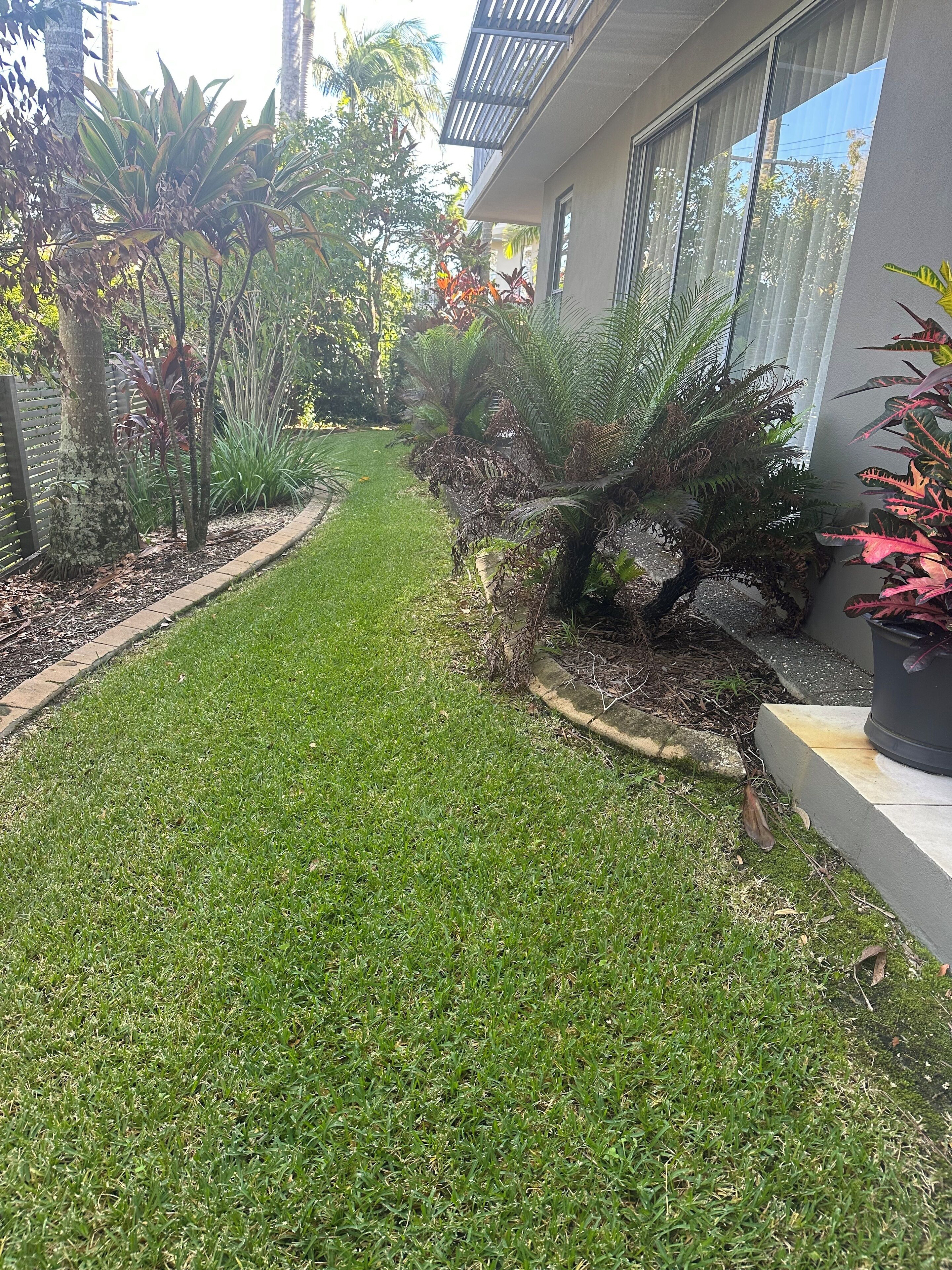 A well-maintained garden with a variety of plants and a neatly trimmed lawn.