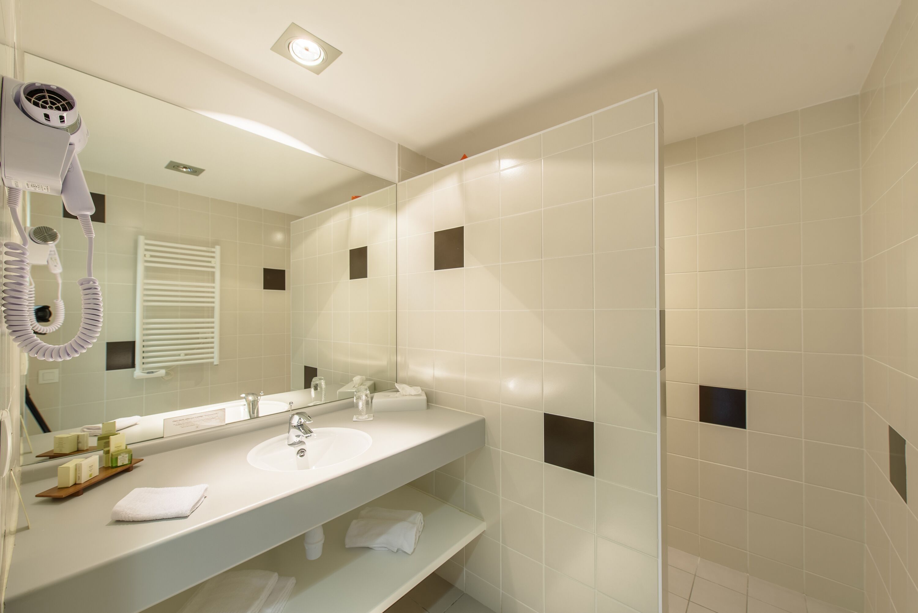 free toiletries, hair dryer, towels, soap