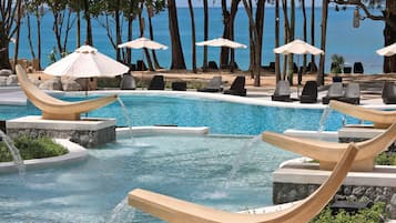 Utendørsbasseng, bassengparasoller og solsenger