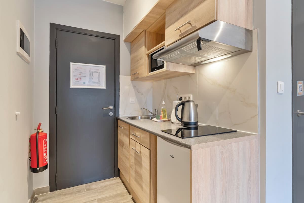 Business Studio Single | Private kitchen | Fridge, microwave, stovetop, coffee/tea maker