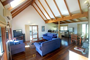 Televisión plasma, chimenea, reproductor de DVD