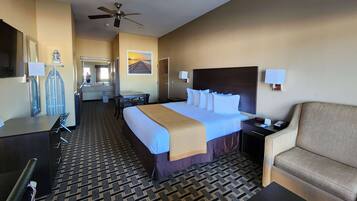 Pillowtop beds, desk, blackout drapes, iron/ironing board