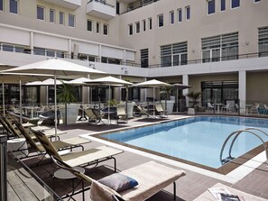 Outdoor pool, sun loungers