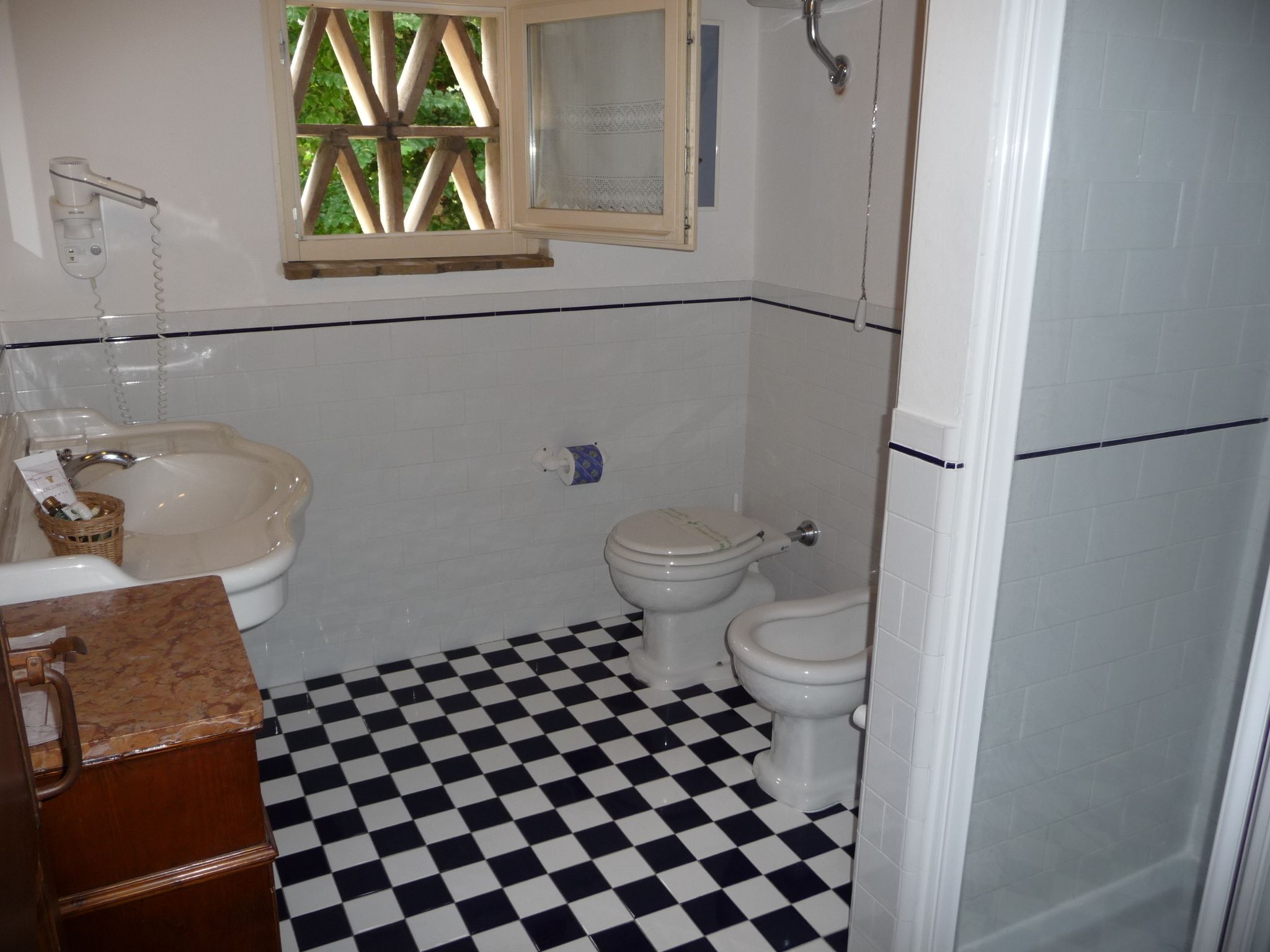shower, free toiletries, hair dryer, bidet
