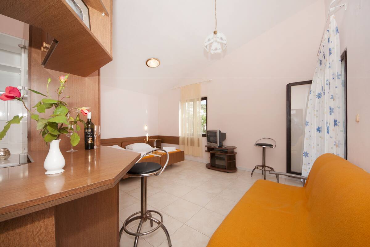 Monolocale per 4 persone (1 Double Bed and 1 Couch for 2 people) | Con arredamento individuale, una scrivania, ferro/asse da stiro