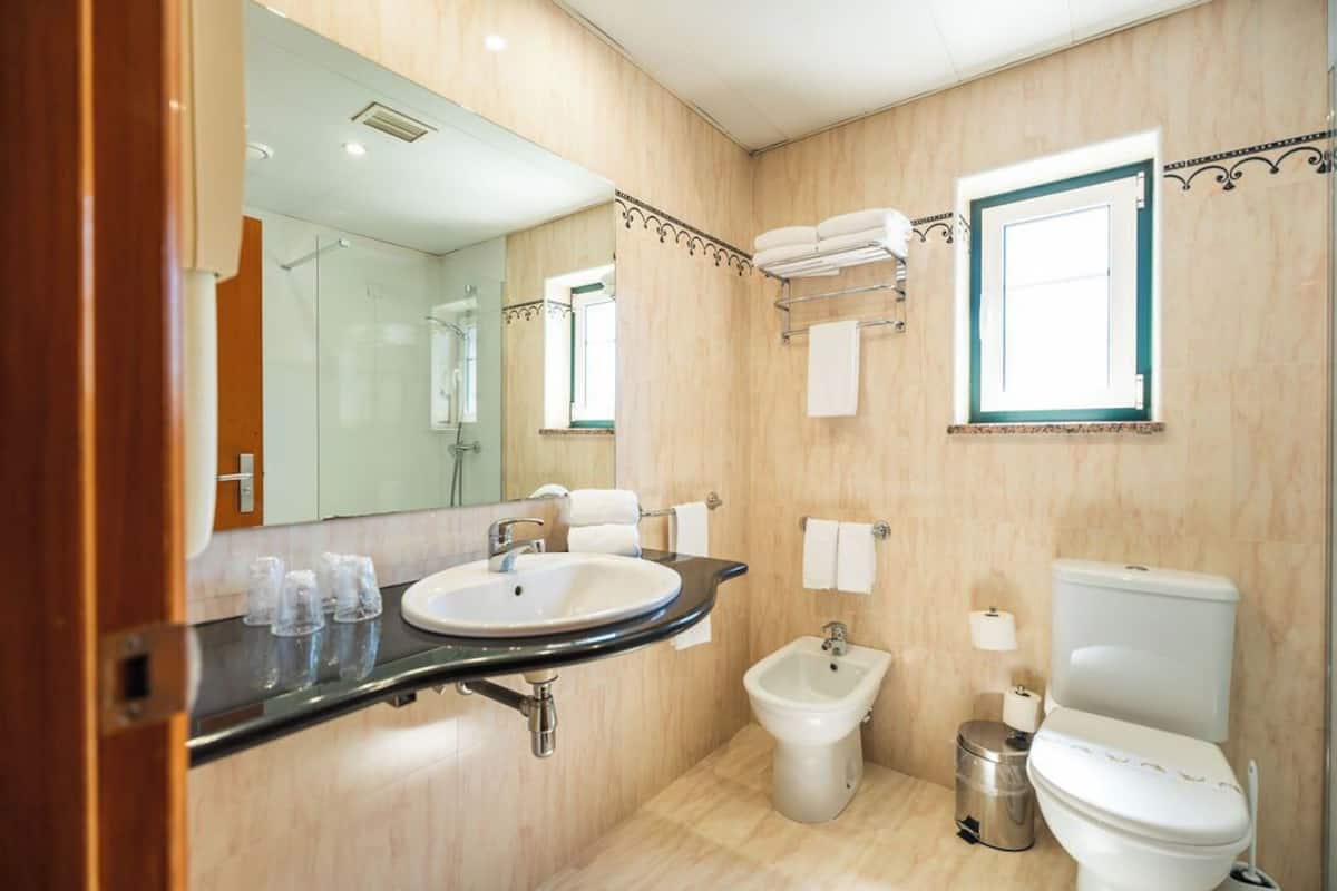 deep-soaking bathtub, free toiletries, hair dryer, bidet