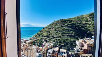 Panoramic-Apartment, 2 Schlafzimmer, Balkon, Meerblick | Terrasse/Patio