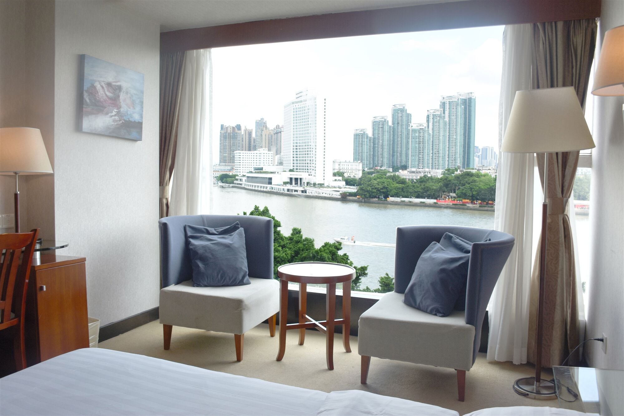Business Double River View | In-room safe, desk, blackout drapes, iron/ironing board