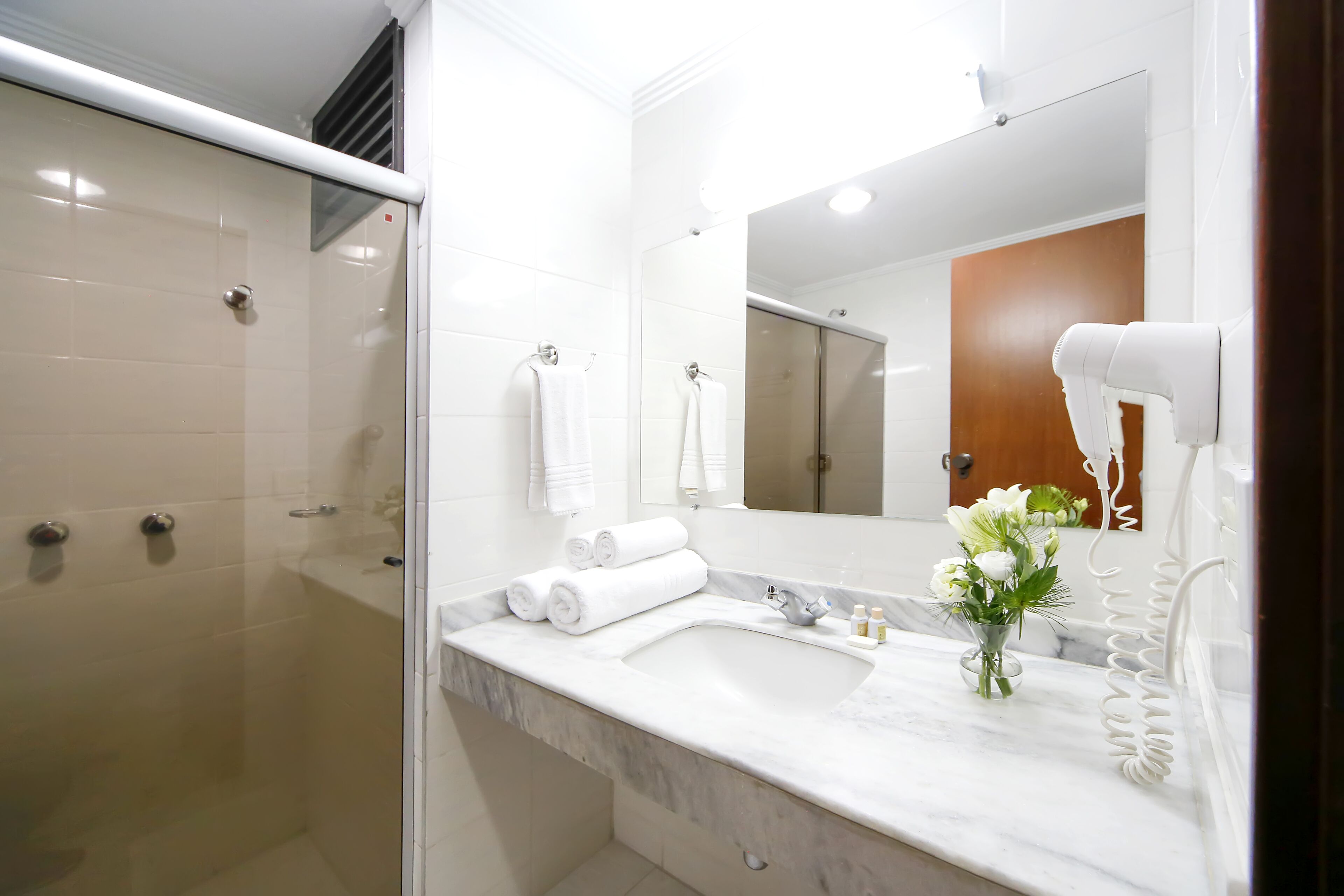 free toiletries, hair dryer, towels, soap