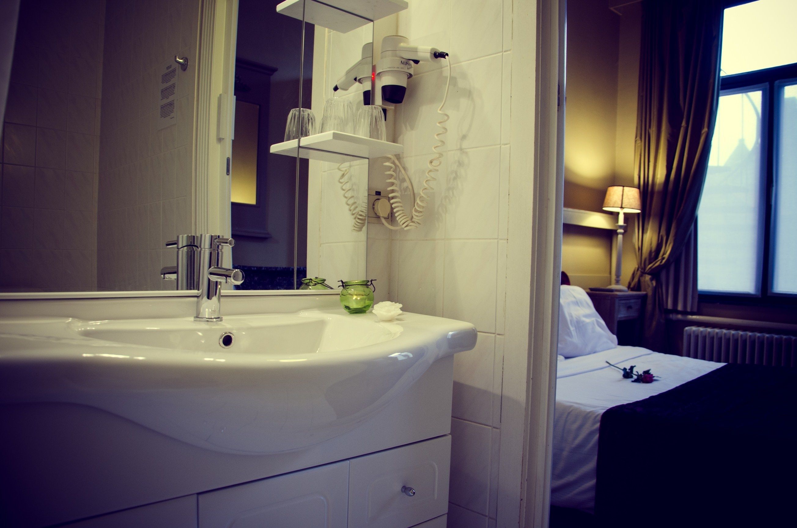 free toiletries, hair dryer, towels