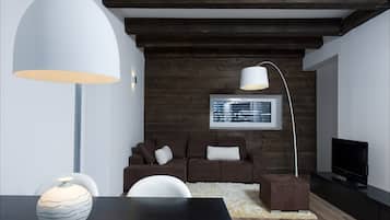 Superior Apartment | Living room | Flat-screen TV, fireplace, heated floors