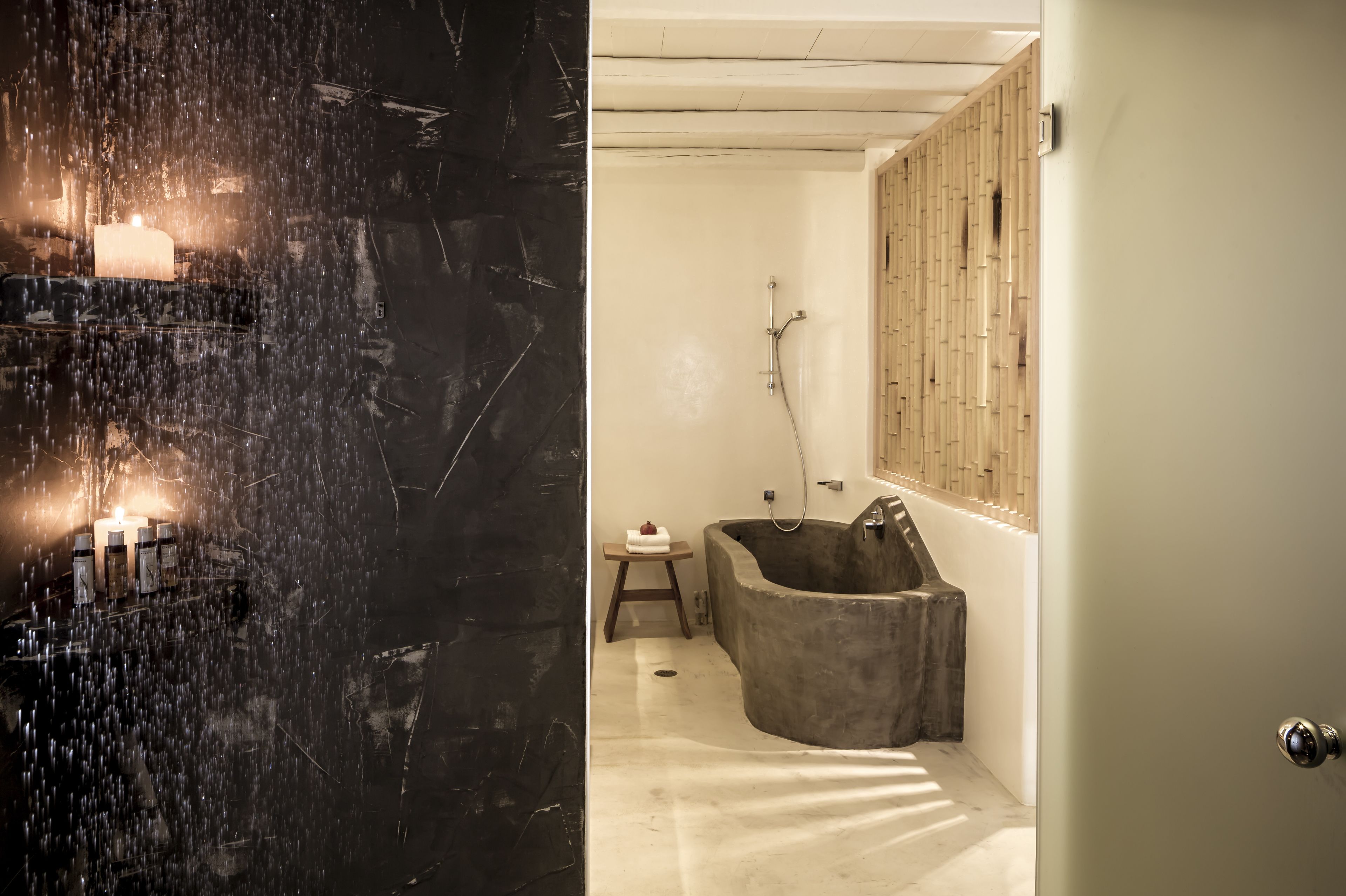 designer toiletries, hair dryer, bathrobes, slippers