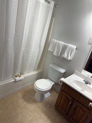 Family Room | Bathroom | Combined shower/bathtub, free toiletries, hair dryer, towels - Royal Inn (Albany)