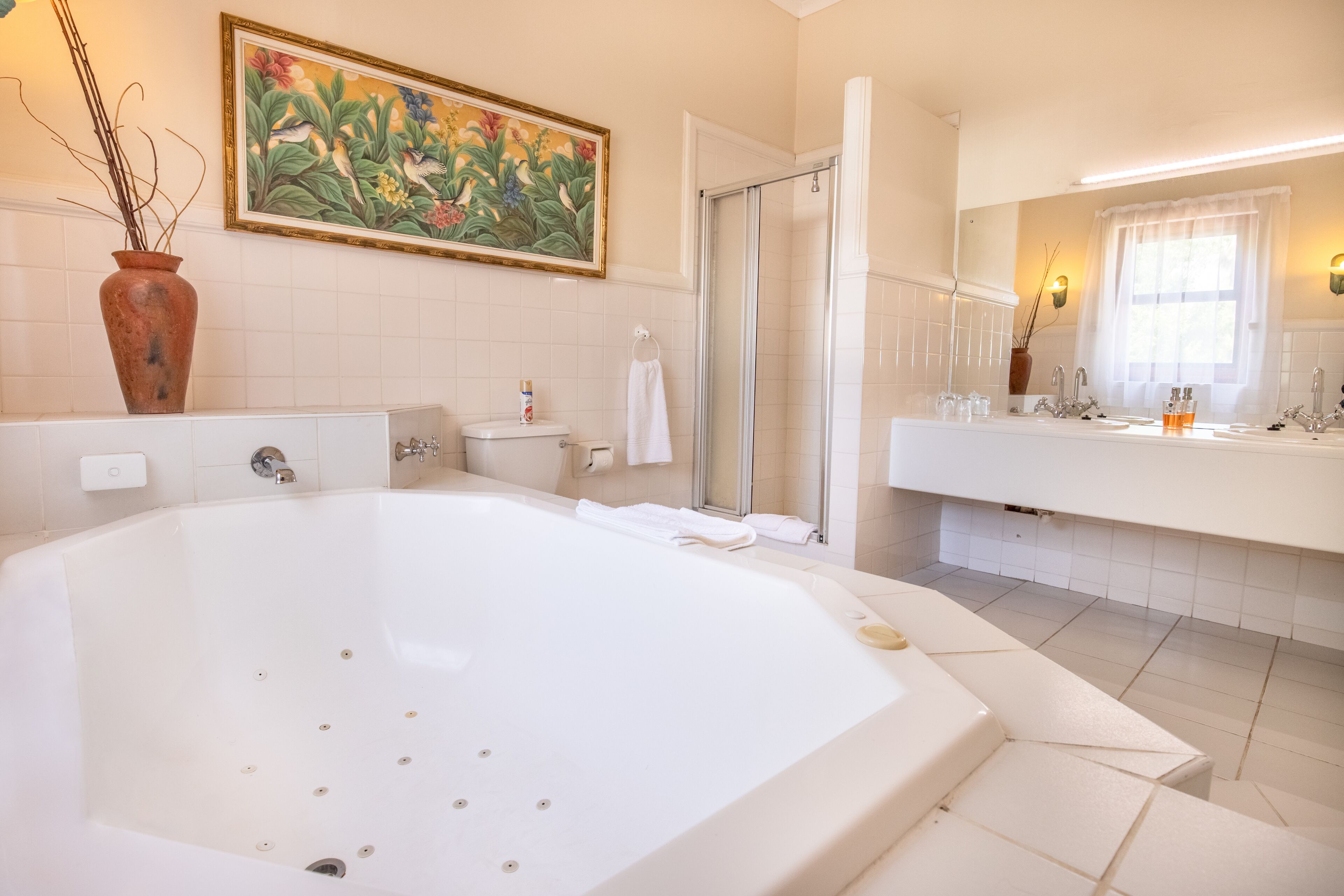 luxury double room | bathroom | eco-friendly toiletries, hair dryer, towels, soap