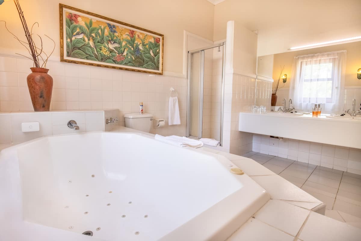 luxury double room | bathroom | eco-friendly toiletries, hair dryer, towels, soap
