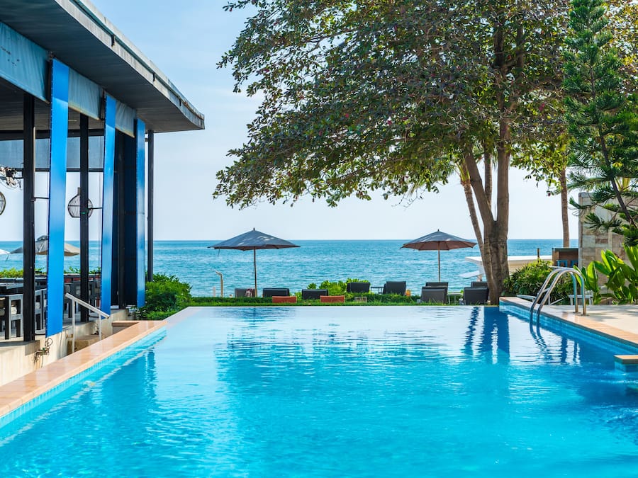 Outdoor pool, pool umbrellas