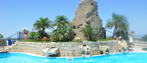 Outdoor pool, pool umbrellas