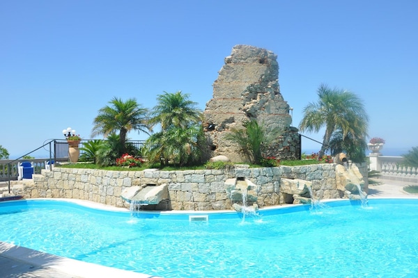 Outdoor pool, pool umbrellas