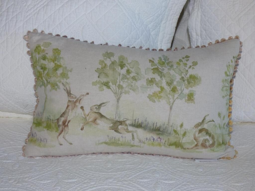 A pillow with a nature scene.