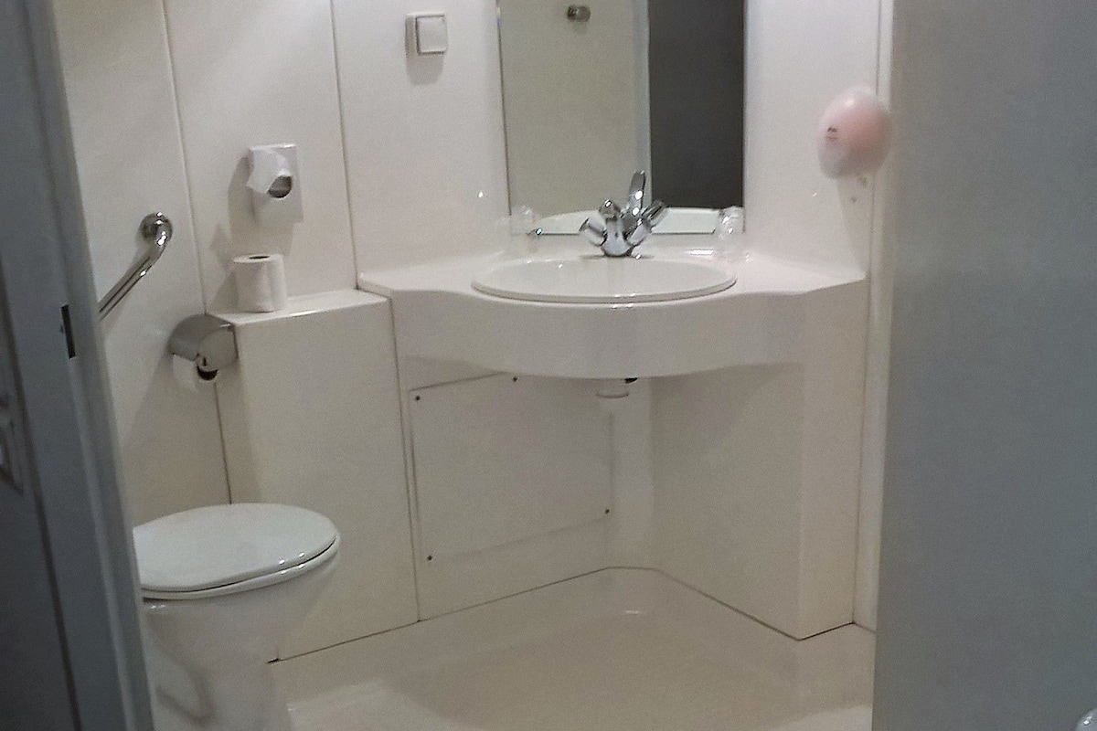 standard double room, accessible | bathroom | shower, bidet, towels