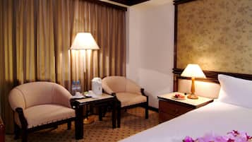 Down comforters, blackout drapes, free WiFi, bed sheets