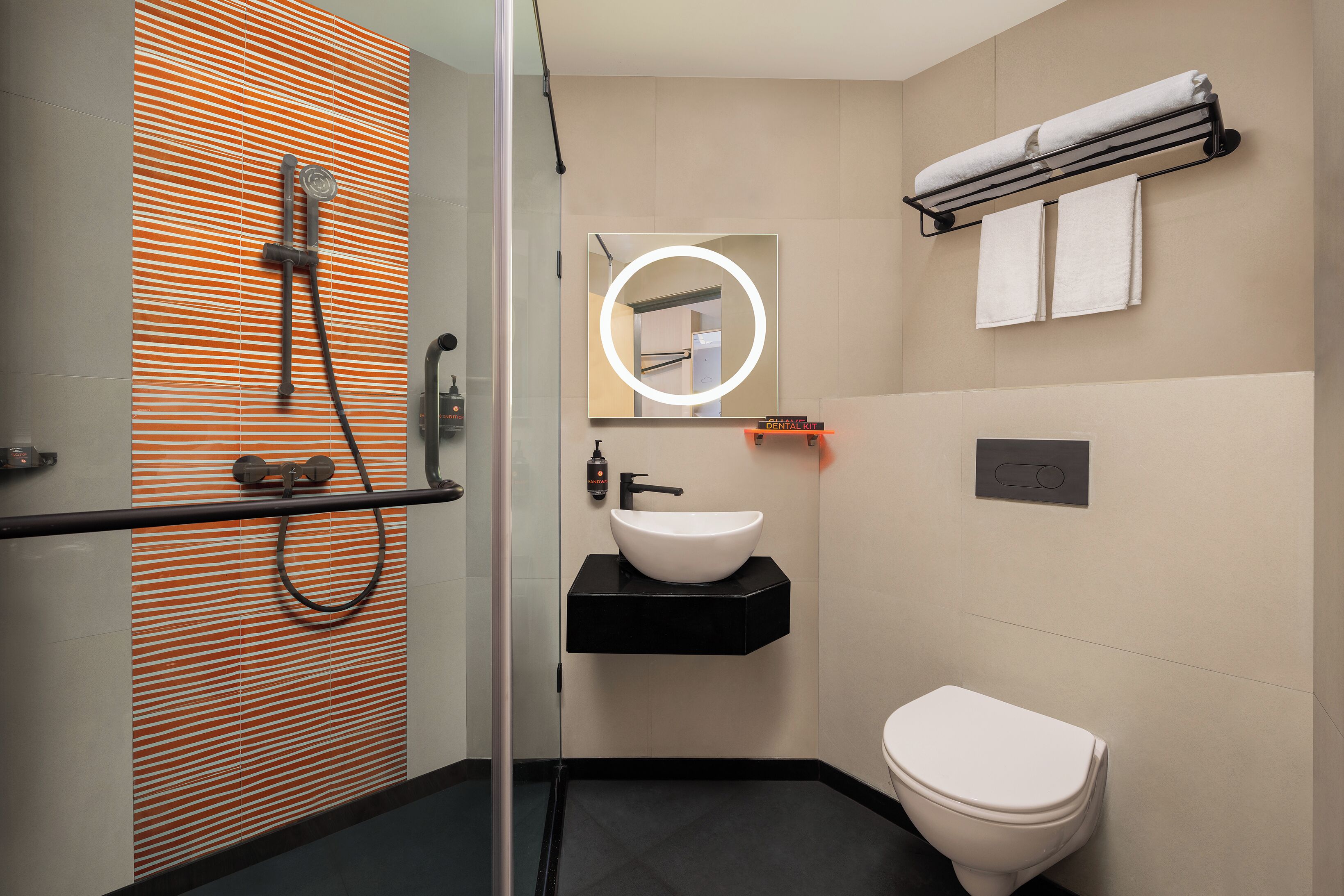 twin room | bathroom | shower, rainfall showerhead, free toiletries, hair dryer