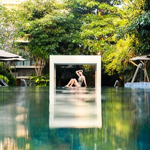 Outdoor pool, open 6:00 AM to 8:00 PM, pool umbrellas, pool loungers - Royal Kamuela Villas & Suites at Monkey Forest, Ubud - For Adults Only (Ubud)