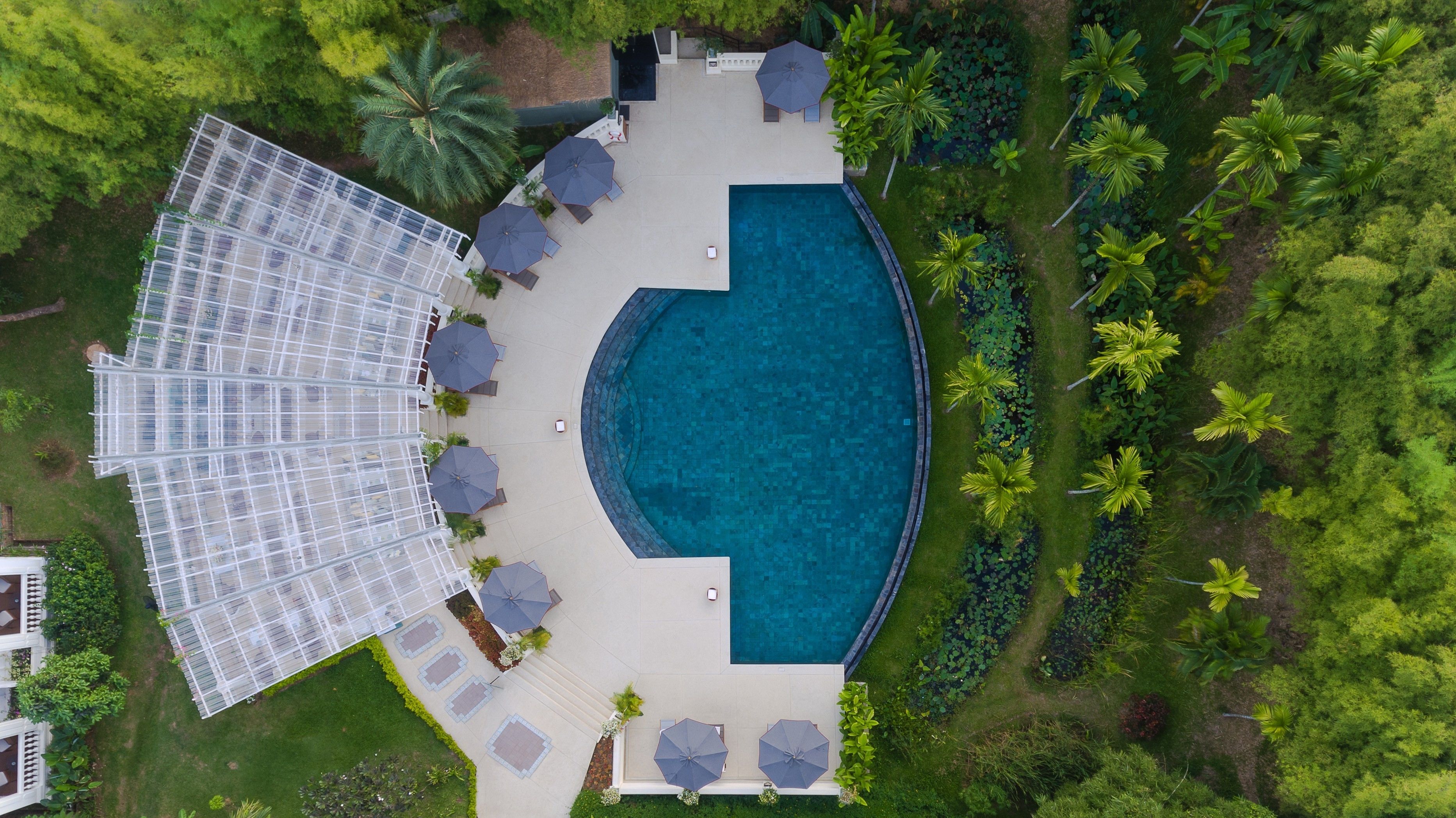 Outdoor pool, pool umbrellas