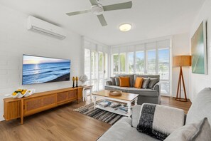 2 Bedroom Apartment with Ocean View | Living area | 40-inch flat-screen TV with cable channels, TV, DVD player - Surf Dance (Coolum Beach)