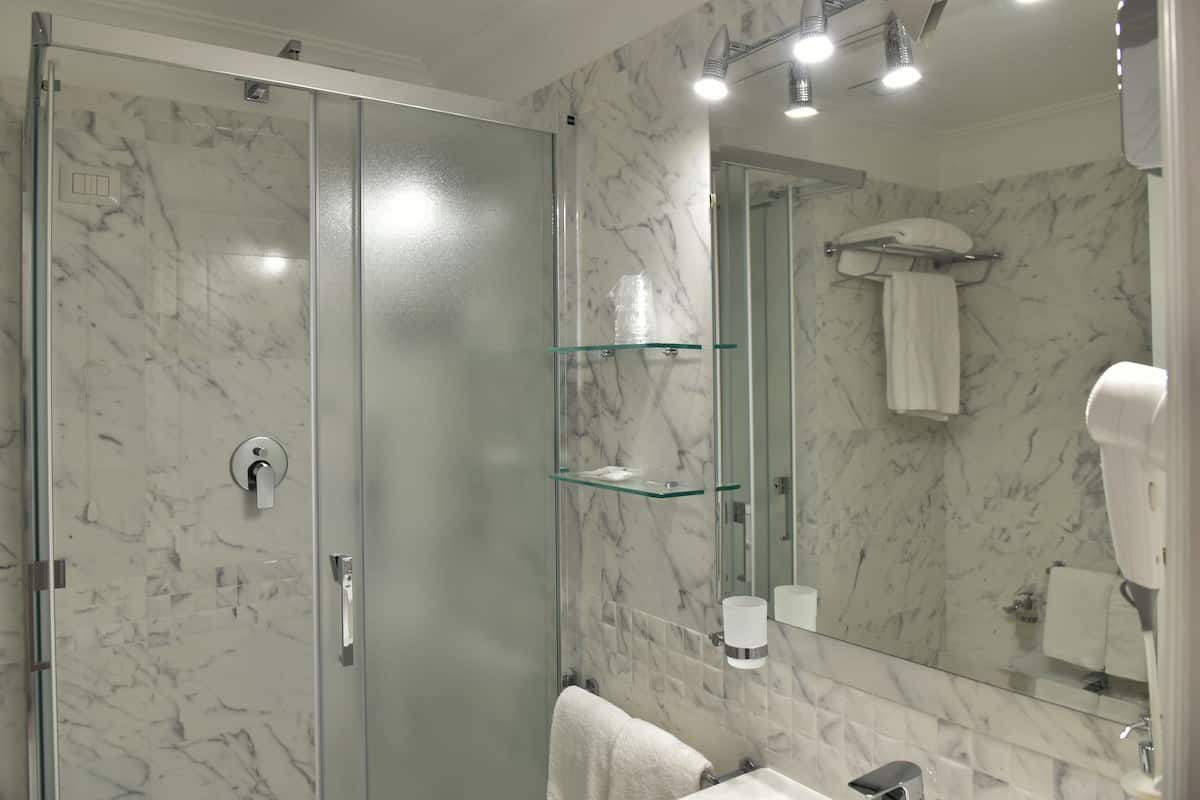 hair dryer, bidet, towels