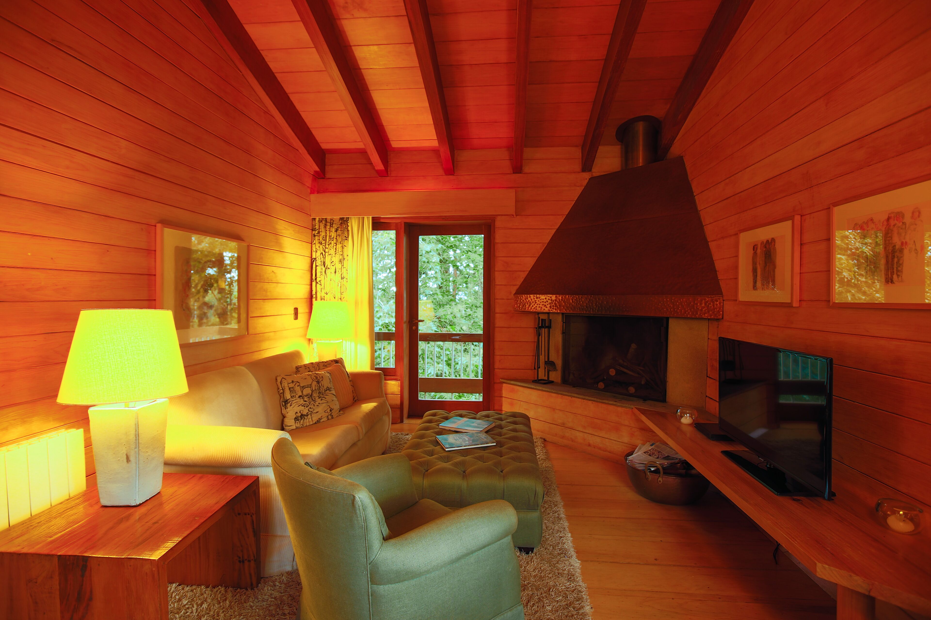 azaleia luxury chalet | living area | 42-inch led tv with cable channels, tv, fireplace