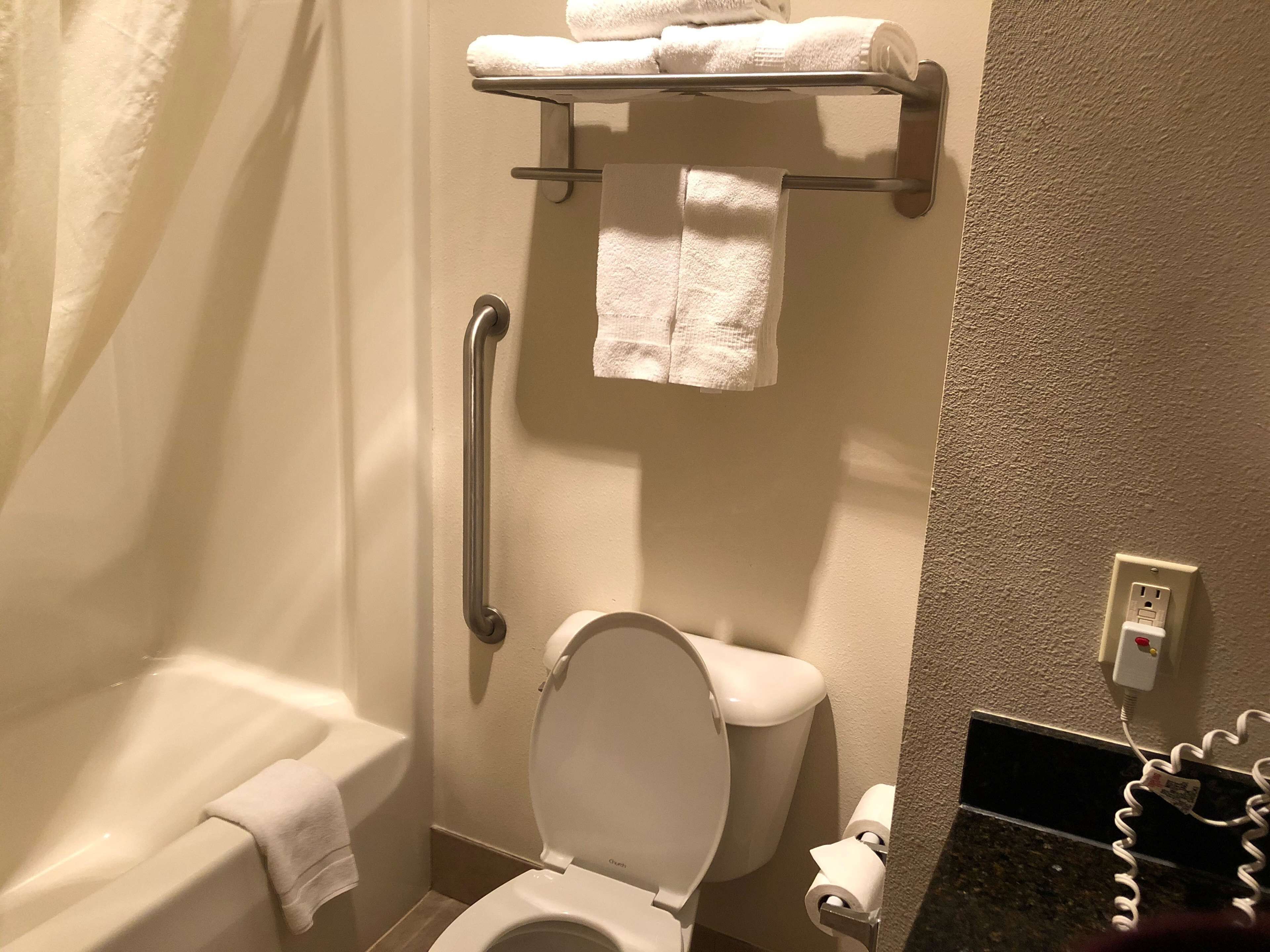 free toiletries, hair dryer, towels