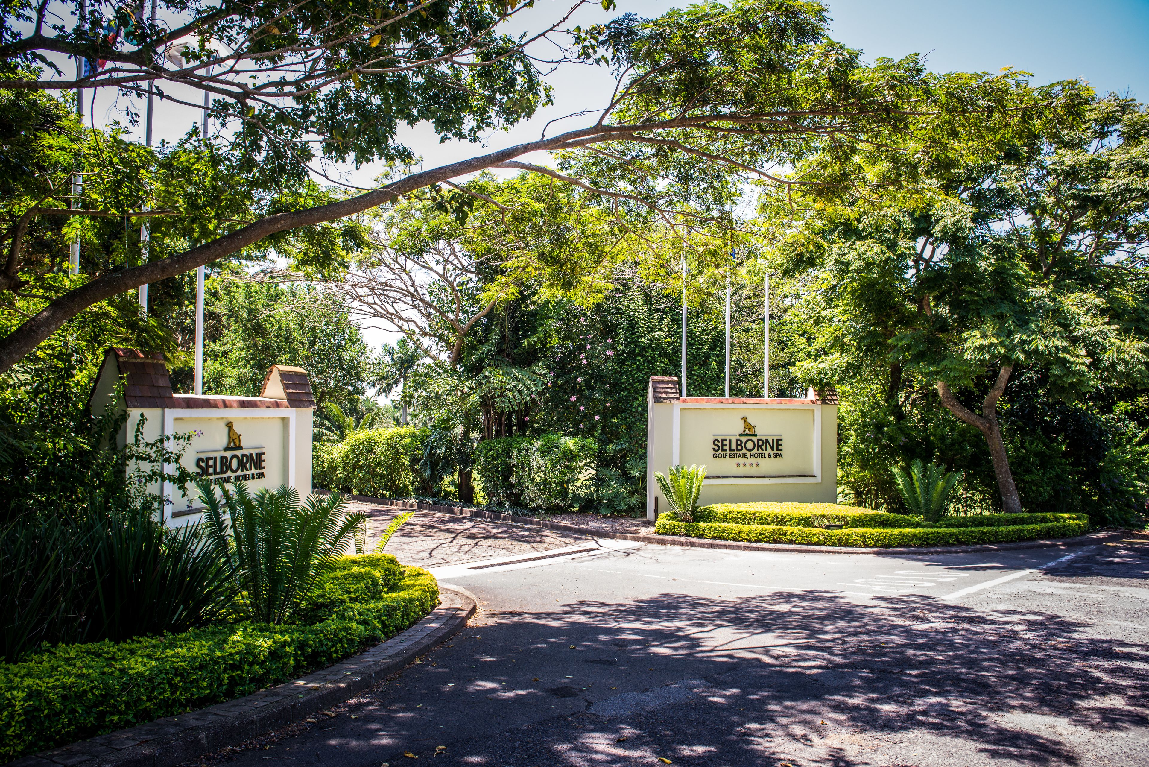 A hotel entrance with a sign reading "Selborne God Estate Hotel."