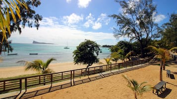 Beach nearby, white sand, beach shuttle