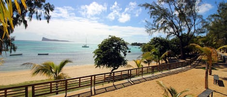 Beach nearby, white sand, beach shuttle