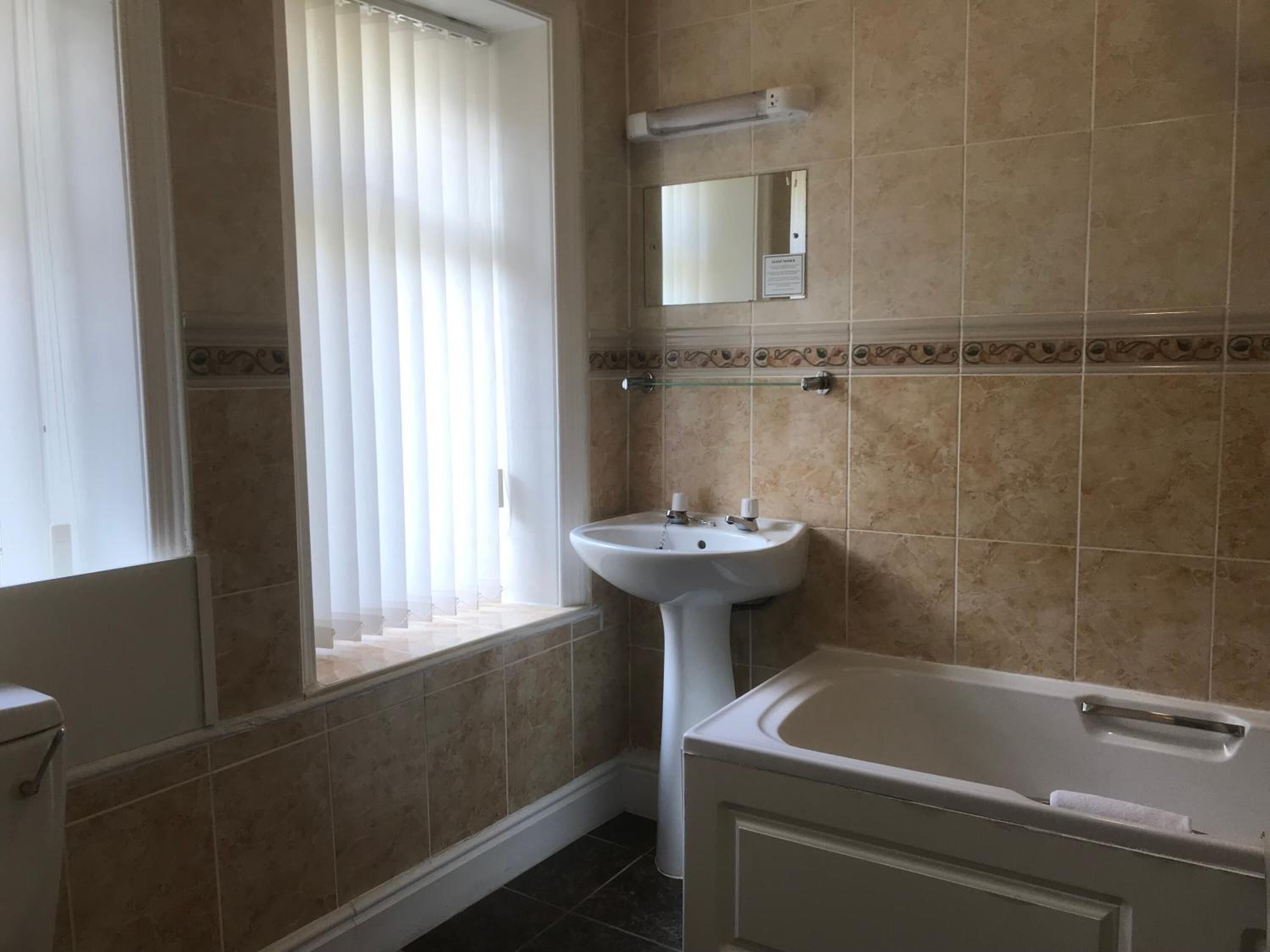 combined shower/bathtub, free toiletries, hair dryer, towels