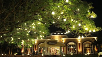 Façana frontal de l'allotjament (vespre/nit)