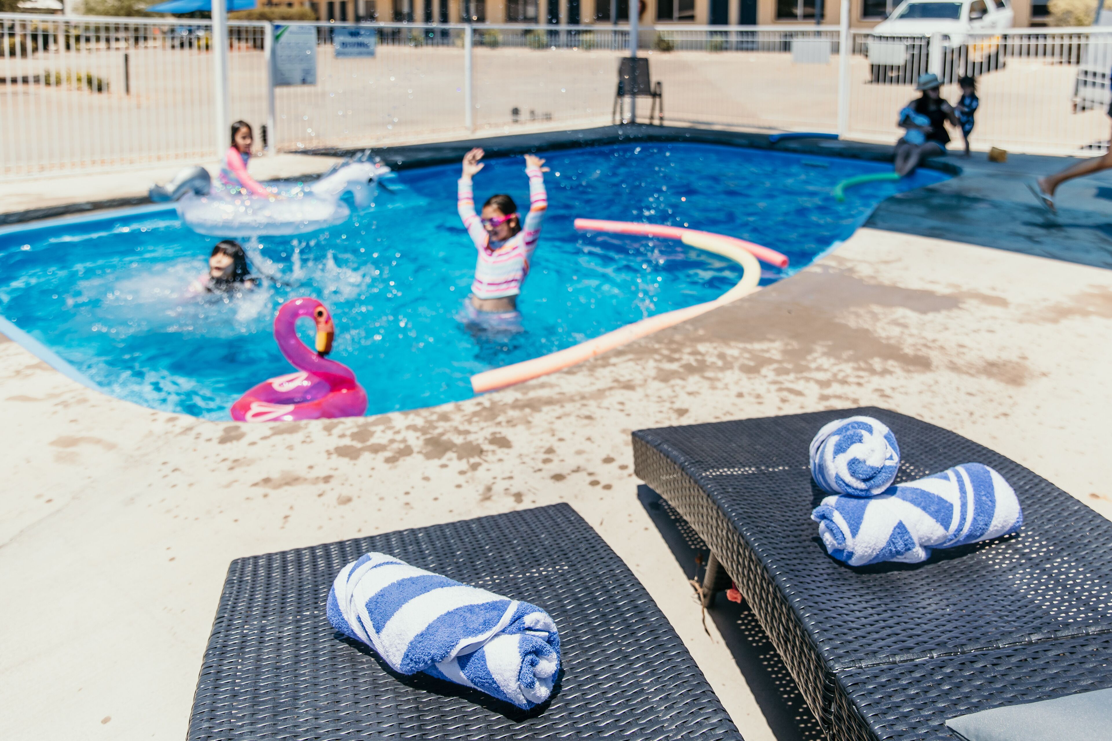 Outdoor pool, pool loungers