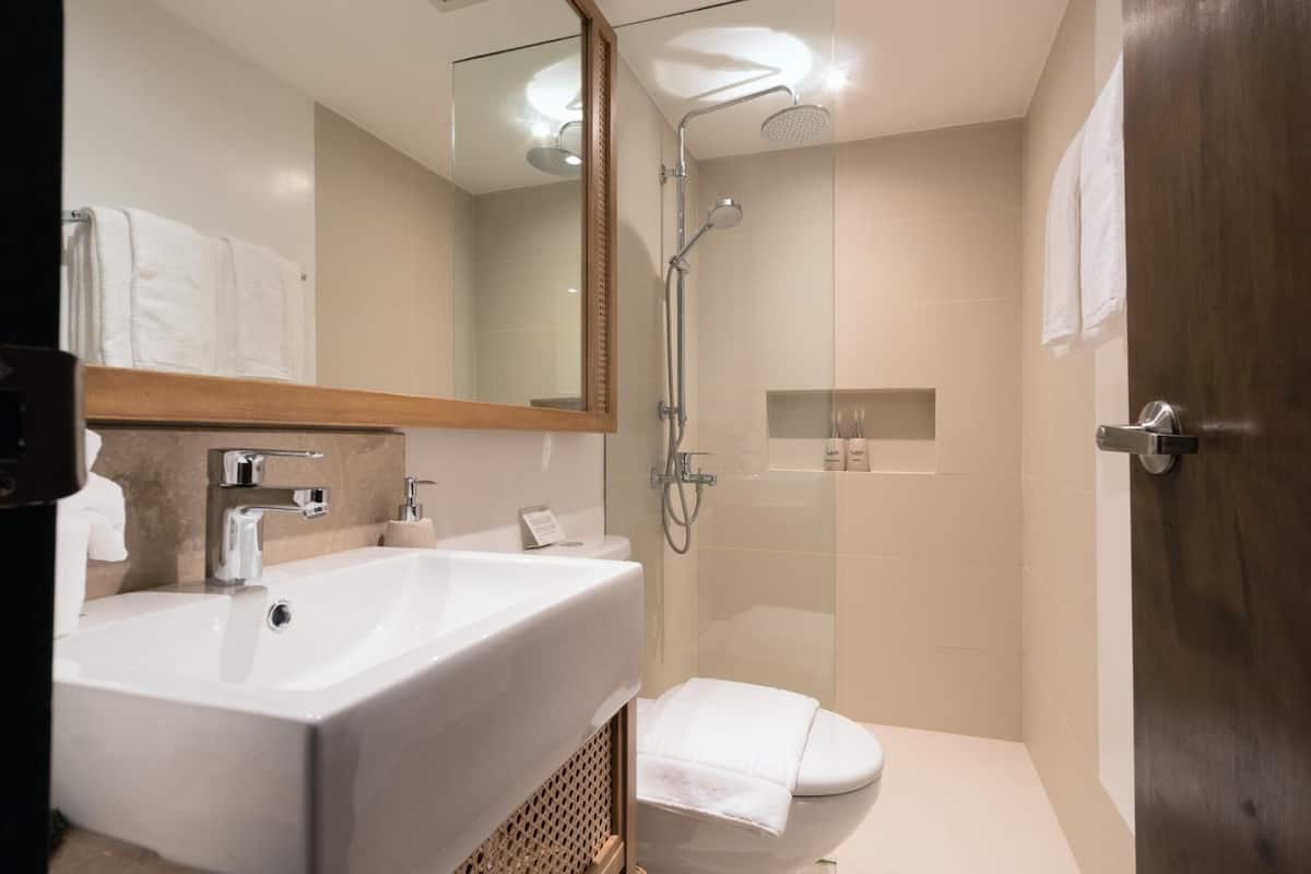 shower, free toiletries, hair dryer, slippers